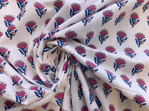 Indian Block Print Cotton - Pink/Blue Lotus