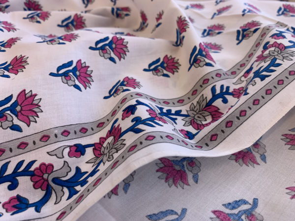 Indian Block Print Cotton - Pink/Blue Lotus