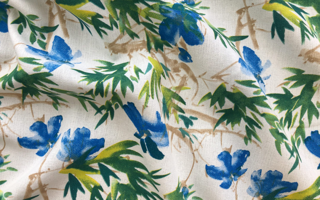 Printed Rayon/Linen – Bamboo Floral – Blue