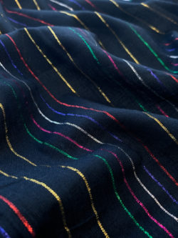 Handwoven Cotton/Lurex Stripes- Rainbow Metallic on Black