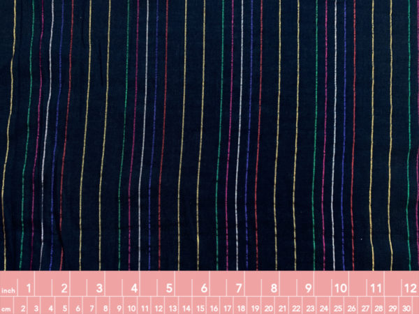 Handwoven Cotton/Lurex Stripes- Rainbow Metallic on Black