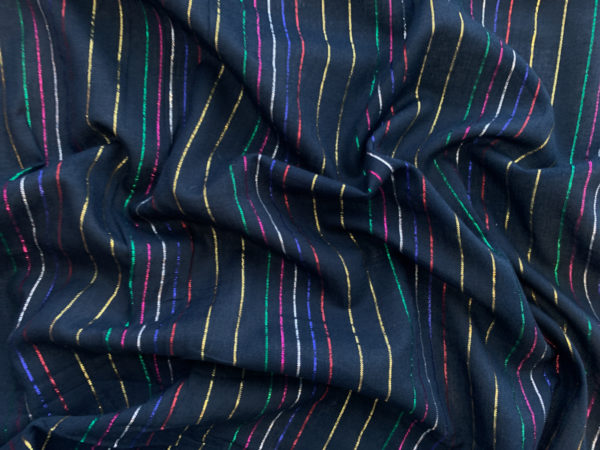 Handwoven Cotton/Lurex Stripes- Rainbow Metallic on Black