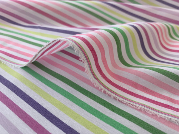 Deadstock Yarn-Dyed Cotton/Nylon Shirting - Pastel Rainbow Stripe