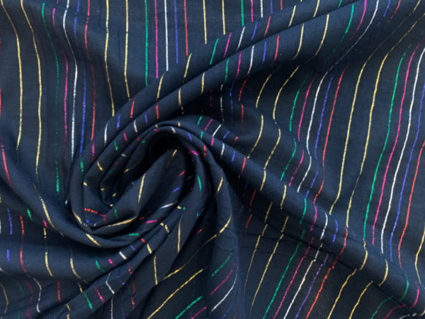 Handwoven Cotton/Lurex Stripes- Rainbow Metallic on Black