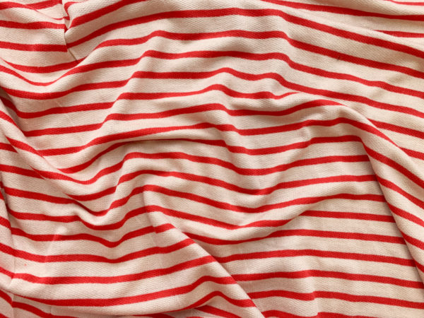 Deadstock Rayon/Spandex French Terry – Chili/Oatmeal Stripe