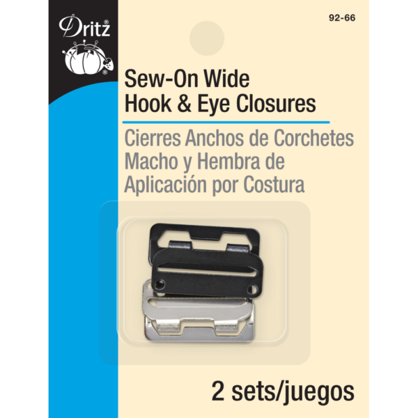 Dritz Sew-On Wide Hook and Eye Closures - Nickel 4ct.