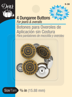 Dritz Dungaree Buttons - 5/8" - Antique Brass