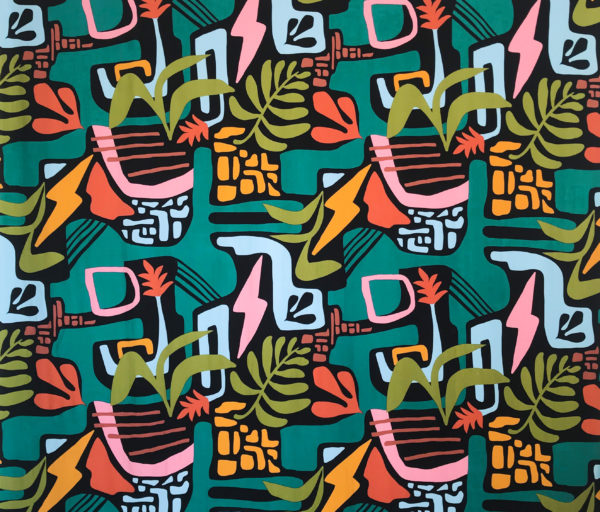 Viscose Poplin Print - Mod Plants - Green