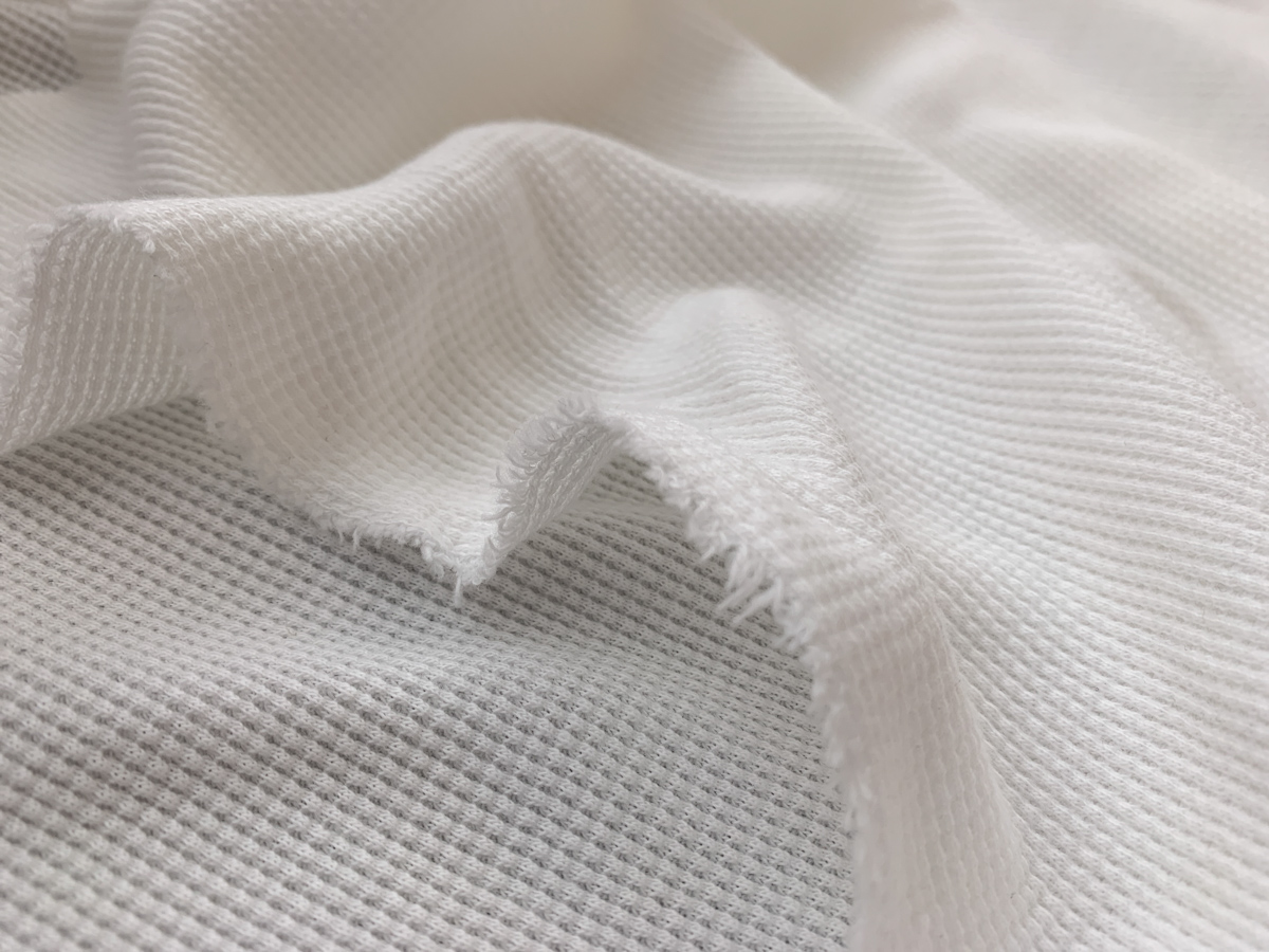 White Cotton Thermal Knit Fabric by the Yard Waffle Weave 400GSM