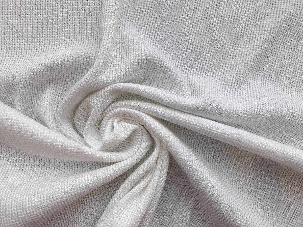 Cali Fabrics White Heavyweight Cotton Waffle Knit Fabric by the Yard