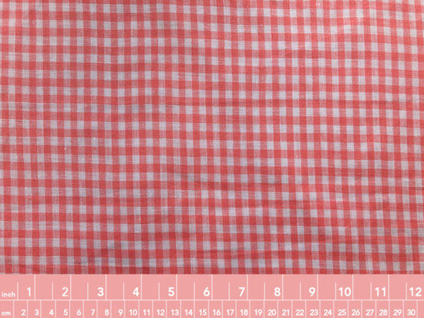 Yarn Dyed Linen - Mini Gingham - Coral Pink