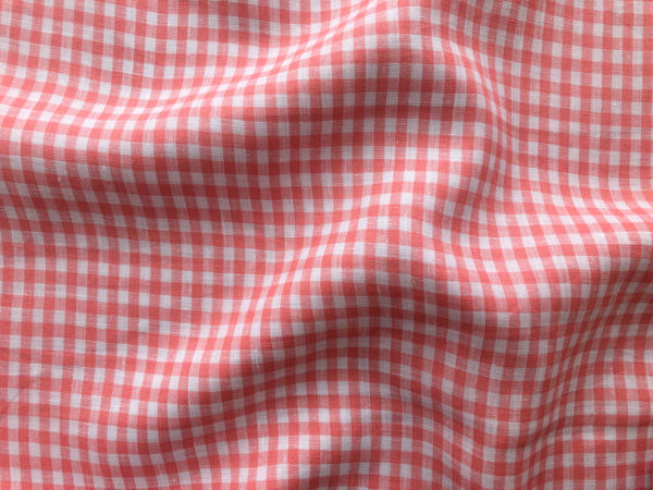 Yarn Dyed Linen - Mini Gingham - Coral Pink