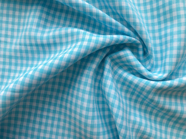 Yarn Dyed Linen - Mini Gingham - Bright Blue