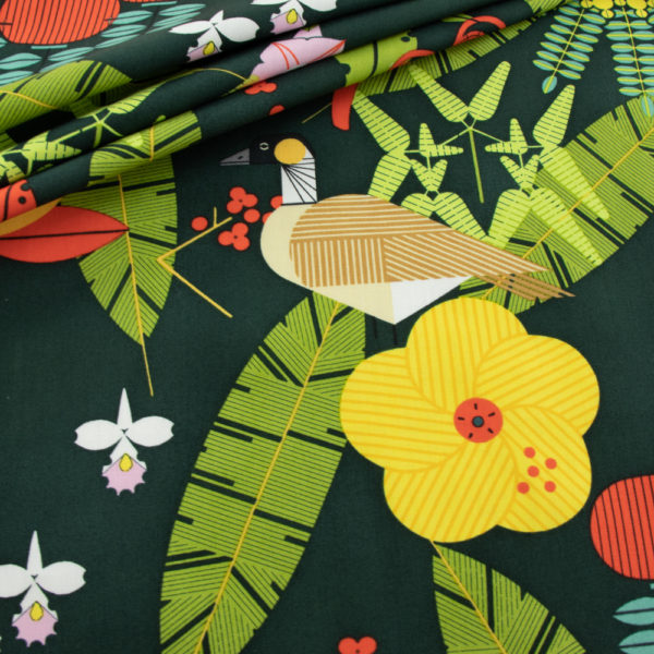 Birch - Organic Cotton Poplin - Island Birds - Green