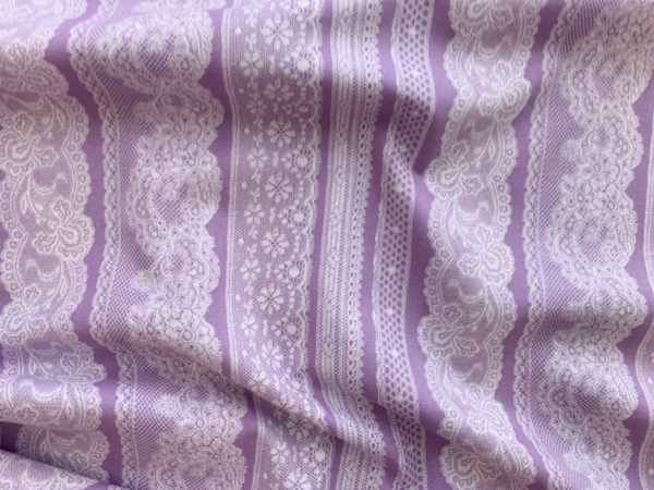 Japanese Cotton Poplin - Faux Lace Stripe - Lilac