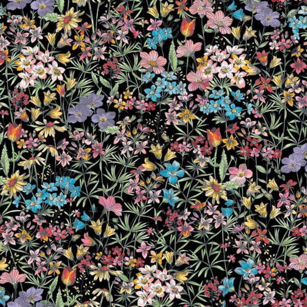 Quilting Cotton - Meadow Edge - Small Packed Floral - Black