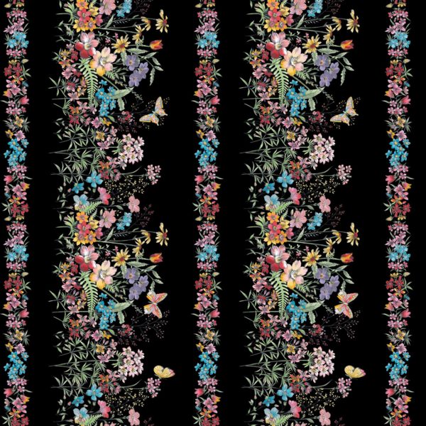 Quilting Cotton - Meadow Edge - Floral Border - Black