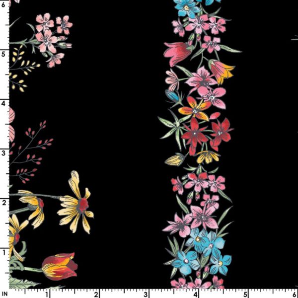 Quilting Cotton - Meadow Edge - Floral Border - Black