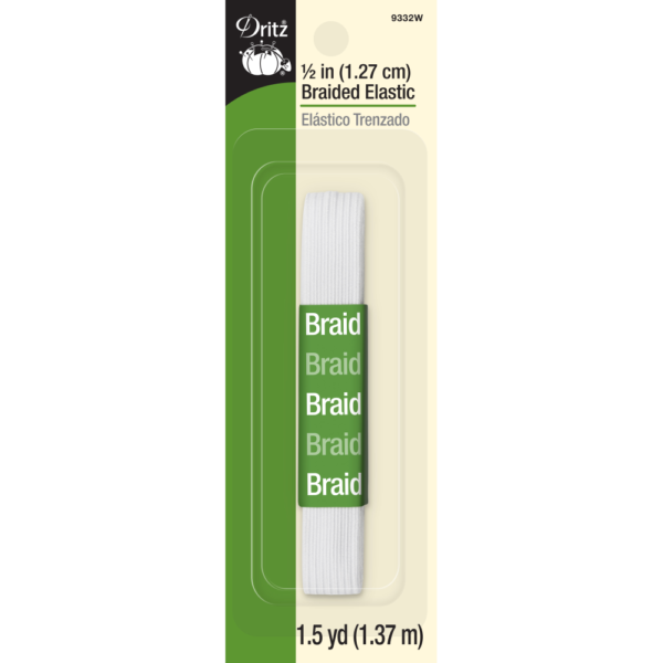 Dritz 1/2" Braided Elastic - 1 1/2 yards - White