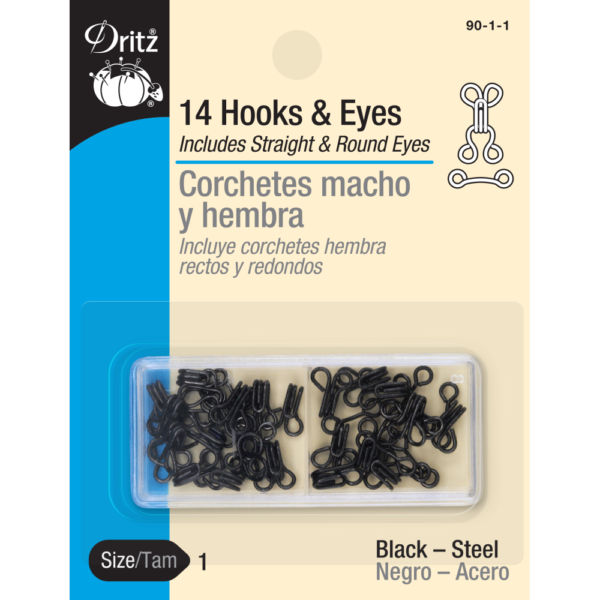 Dritz Hooks & Eyes - Black 14ct. Size 1