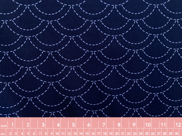 Quilting Cotton - Washout Sashiko - Navy - Seigaiha