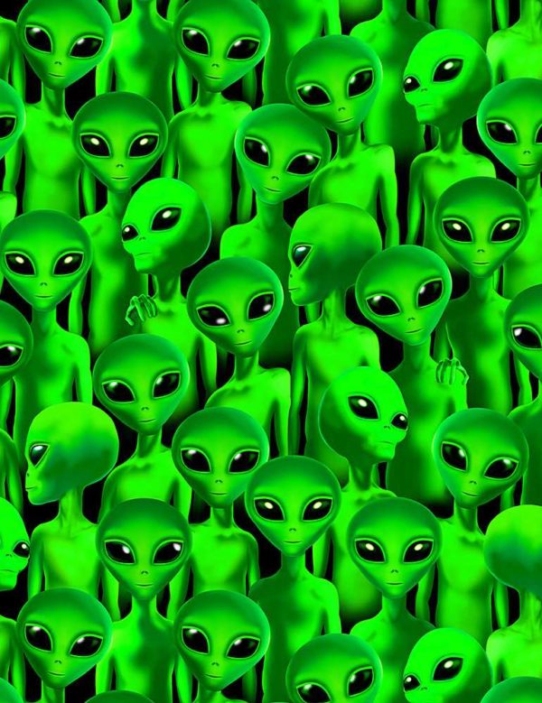 Quilting Cotton - Packed Green Aliens - Green