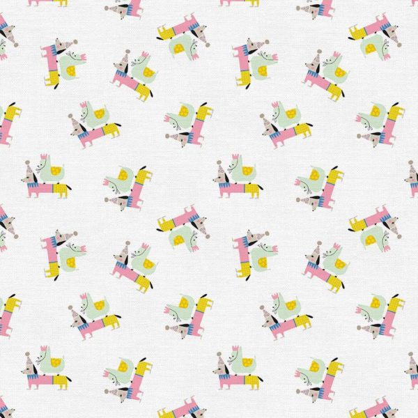 Quilting Cotton - Step Right Up - Clown Dog - Yellow/Pink