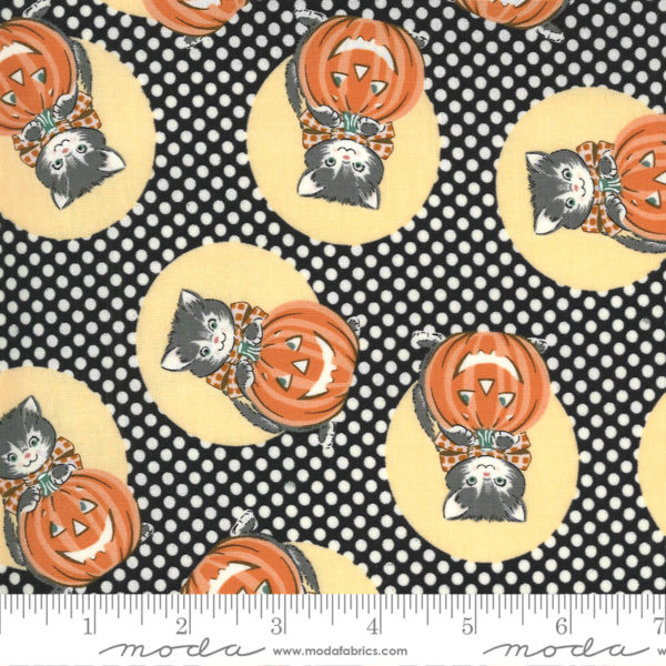 Quilting Cotton - Kitty Candy Corn - Polka Dot Kitties - Midnight