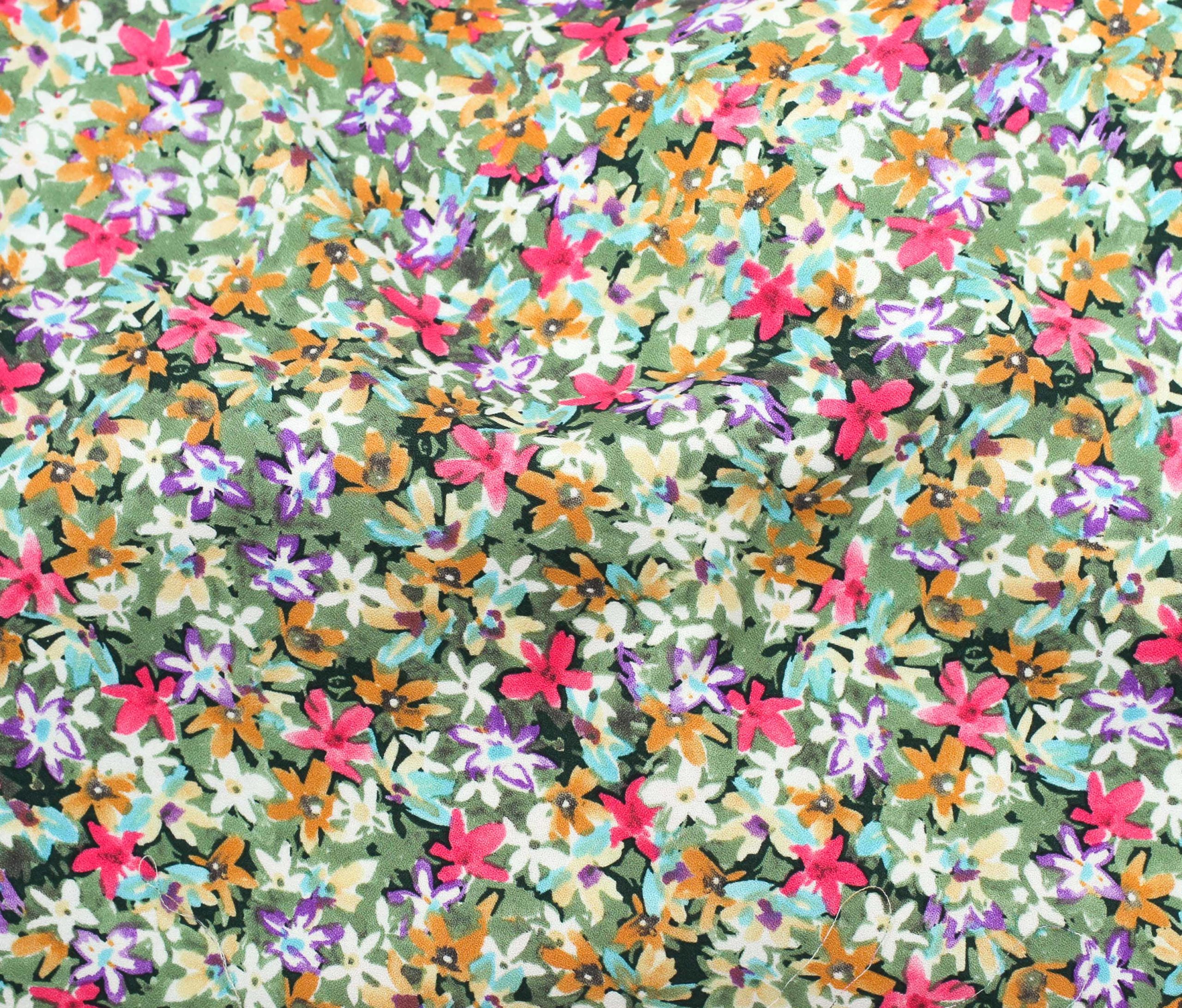 Viscose Crepe - Floral Meadow - Green - Stonemountain & Daughter Fabrics