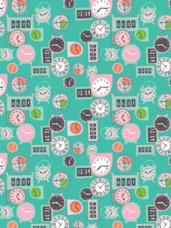 Quilting Cotton - Home Office - Clocks - Turquoise