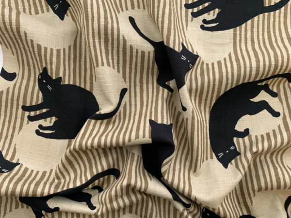 Japanese Cotton Dobby - Stripes and Cats