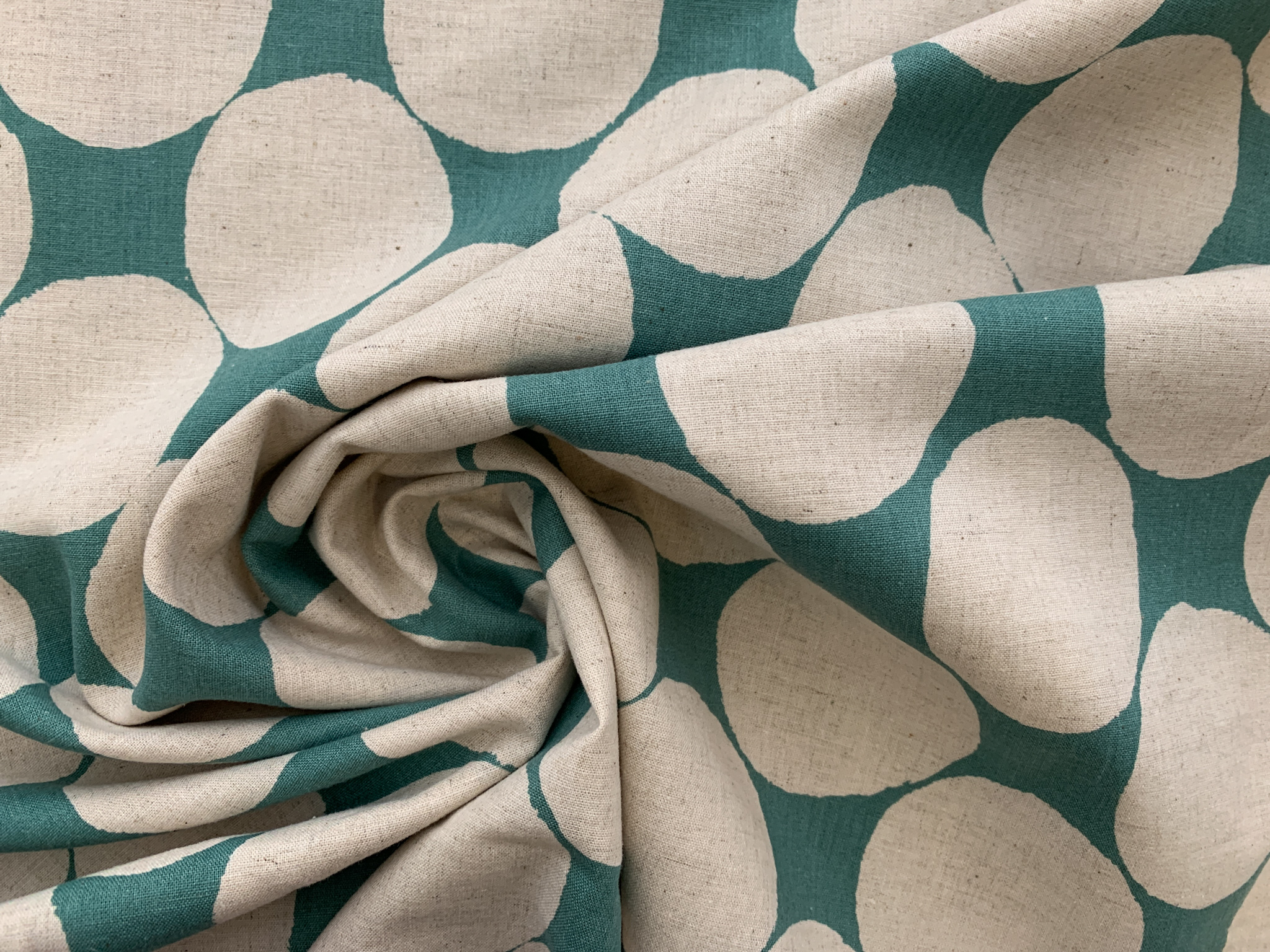 Kokka – Cotton/Linen Canvas – Watercolor Spots - Natural/Aqua ...