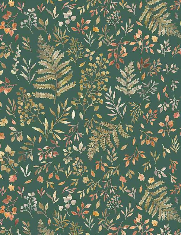 Quilting Cotton - Little Fawn & Friends - Autumn Ferns & Leaves - Willow