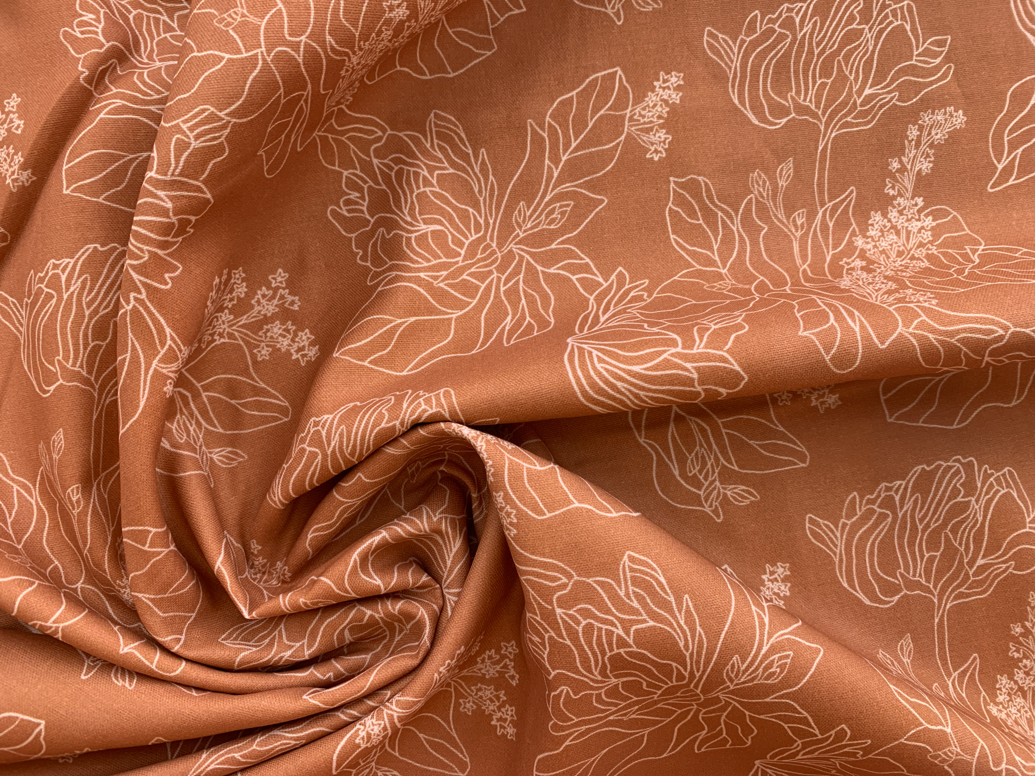 Organic Cotton Double Gauze Botanica Lined Peony Brown Stonemountain & Daughter Fabrics