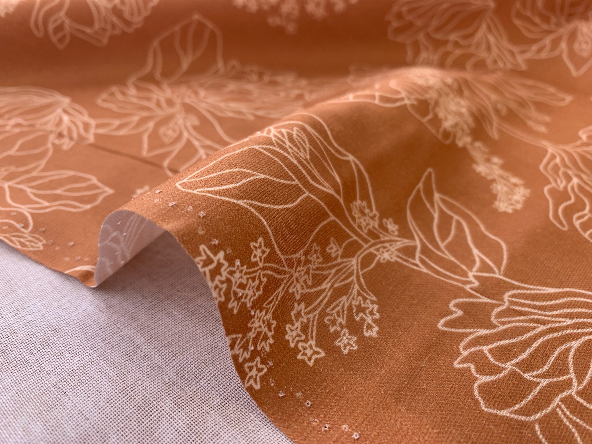 Organic Cotton Double Gauze Botanica Lined Peony Brown Stonemountain & Daughter Fabrics
