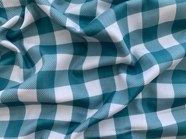 Organic Cotton Double Gauze - Buffalo Check - Teal