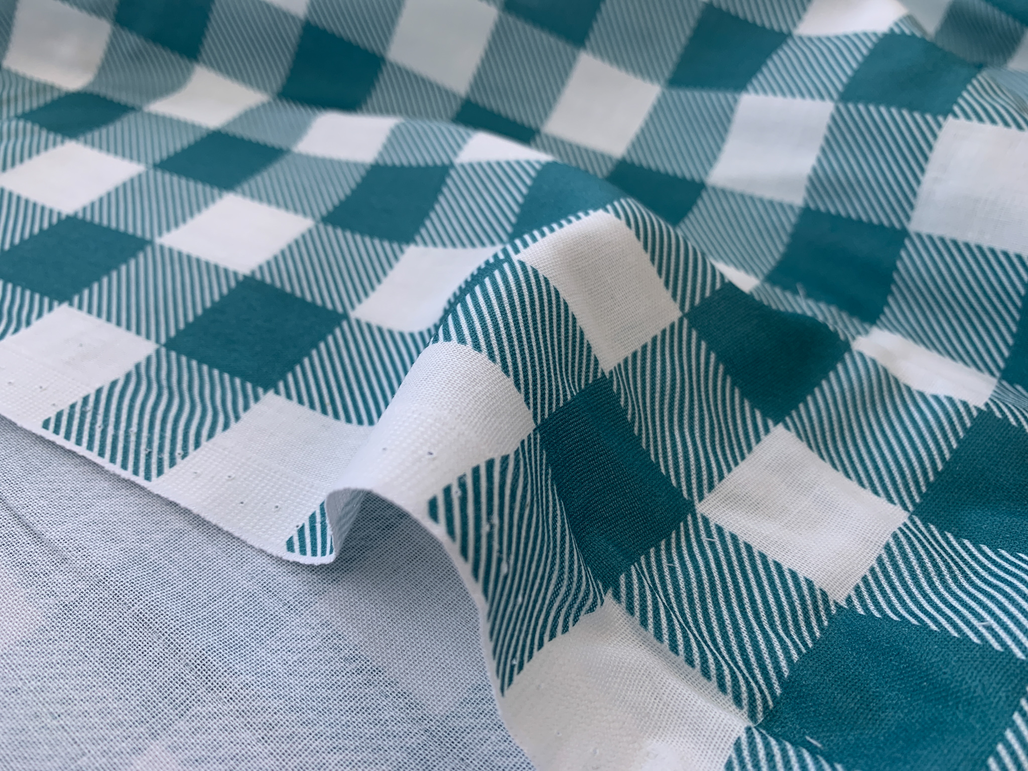Organic Cotton Double Gauze Buffalo Check Teal Stonemountain & Daughter Fabrics