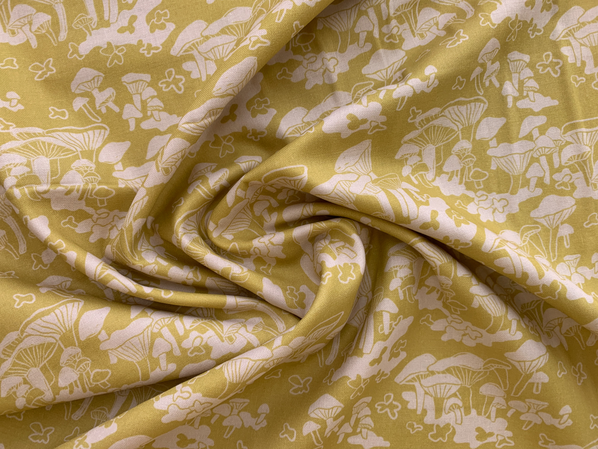 Organic Cotton Double Gauze Botanica Mushrooms Mustard Stonemountain & Daughter Fabrics