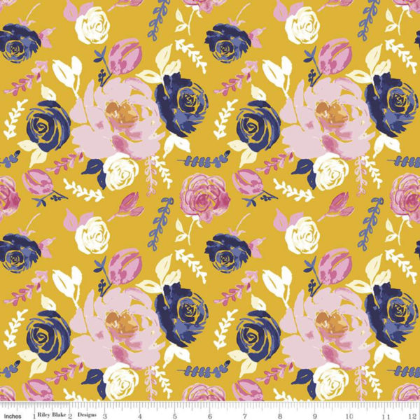 Rayon Challis – Rose Floral - Gold