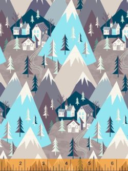 Quilting Cotton - Winter Town – Mountainscape – Blue