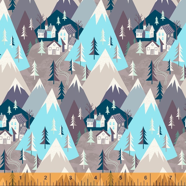 Quilting Cotton - Winter Town – Mountainscape – Blue