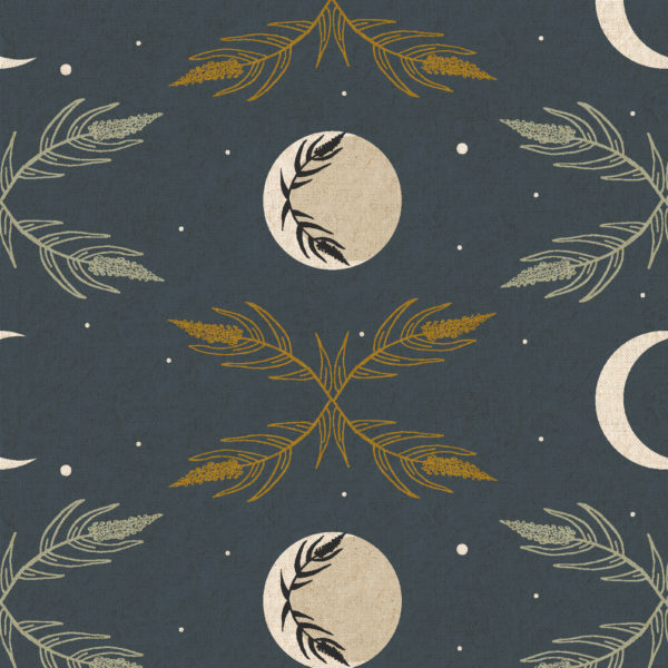 Camp Creek - Cotton/Linen Canvas - Harvest Moon - Navy Metallic