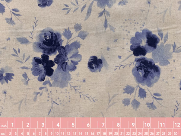 Kokka - Cotton/Linen Sheeting - Watercolor Roses - Blue