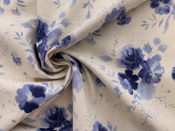 Kokka - Cotton/Linen Sheeting - Watercolor Roses - Blue