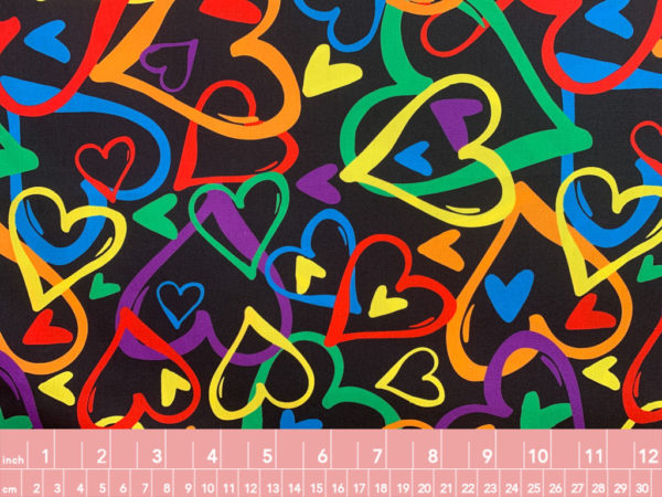 Printed Cotton - Pride Hearts - Black/Multi