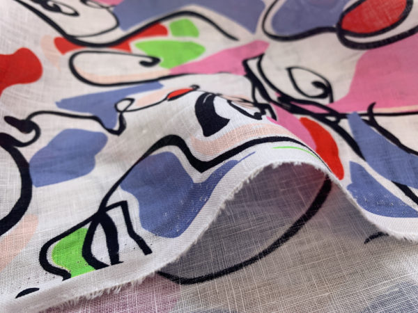 Digital Print Linen - Colorful Crowd - Periwinkle/Black