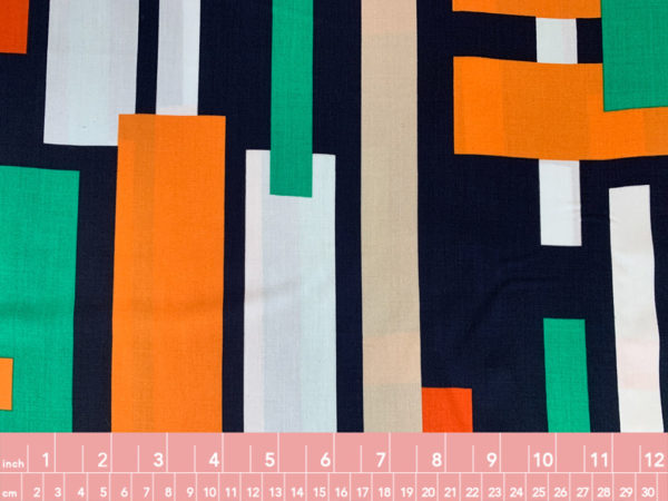 Rayon Poplin - Midcentury Rectangles - Orange/Navy