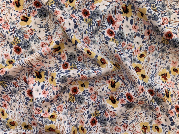 Viscose Crepe Print - Sketched Lilies - Amber