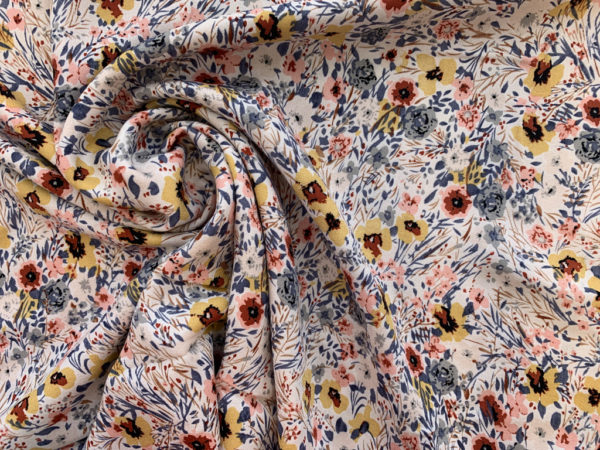 Viscose Crepe Print - Sketched Lilies - Amber