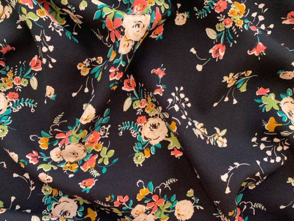 Viscose Crepe Print - Sketched Lilies - Amber